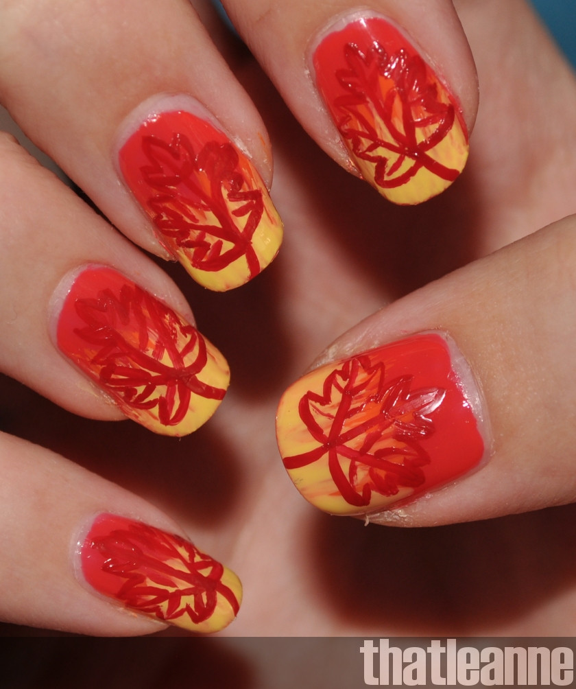 Fall Leaf Nail Designs
 thatleanne Firey Autumn Leaves nail art