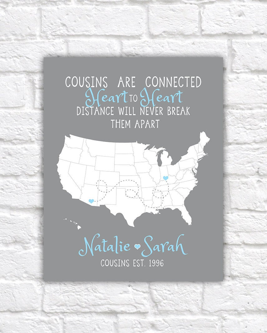 Family Distance Quotes
 Cousin Gift Christmas Gift for Long Distance Family Cousins