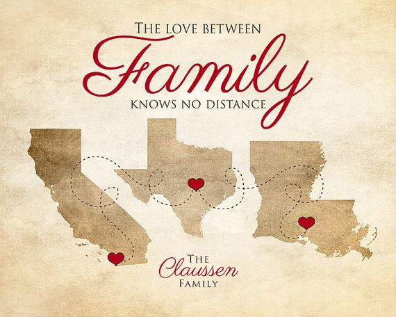 Family Distance Quotes
 Gift for Mom and Dad Family Maps Custom Art Print