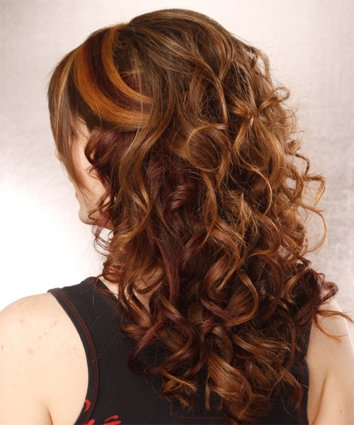 Fancy Long Hairstyles
 Curly Formal Half Up Hairstyle with Layered Bangs Auburn
