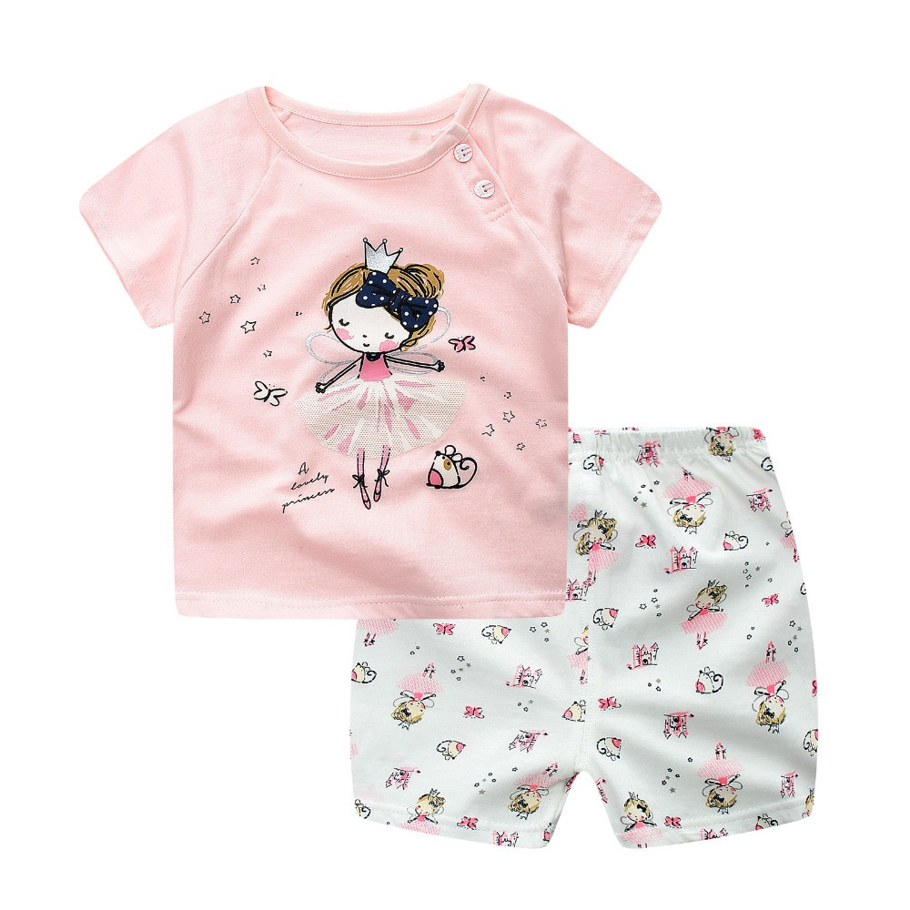Fashion Baby Girls Clothes
 Pink Newborn Baby Girls Clothes Cute Smile princess short