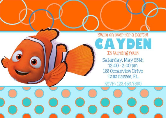 Finding Nemo Birthday Invitations
 Finding Nemo Inspired Printable Birthday by InviteMeToTheParty