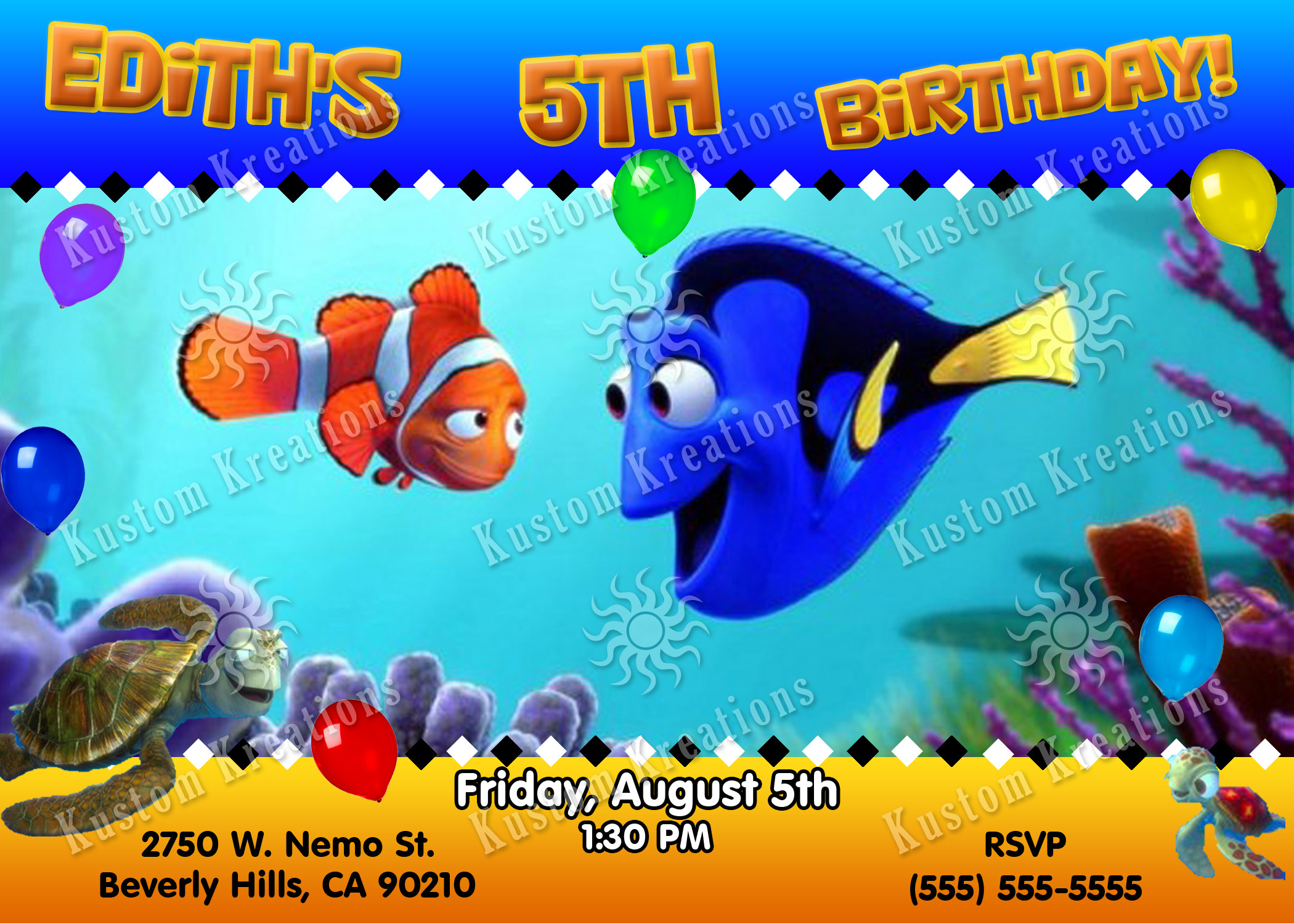 Finding Nemo Birthday Invitations
 Finding Dory Birthday Invitations