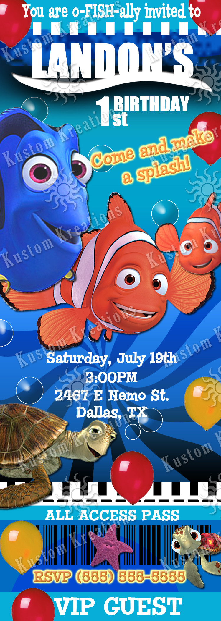 Finding Nemo Birthday Invitations
 Finding Dory Birthday Invitations