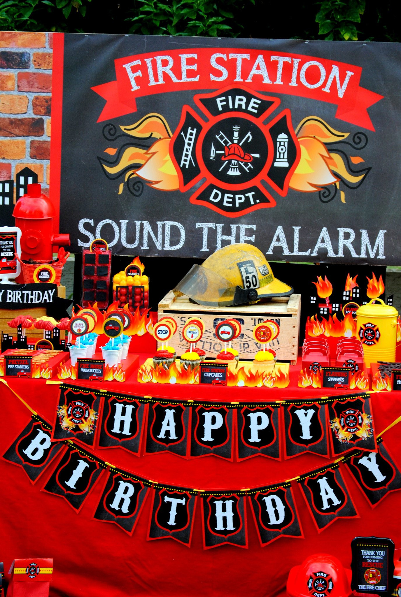 Firefighter Birthday Party Ideas
 FIREMAN Birthday Fireman BACKDROP Fire Fighter Party