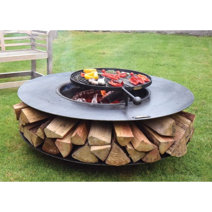 Firepit And Grill
 Classic Ring BBQ Fire Pit with Log Store and Swing Arm