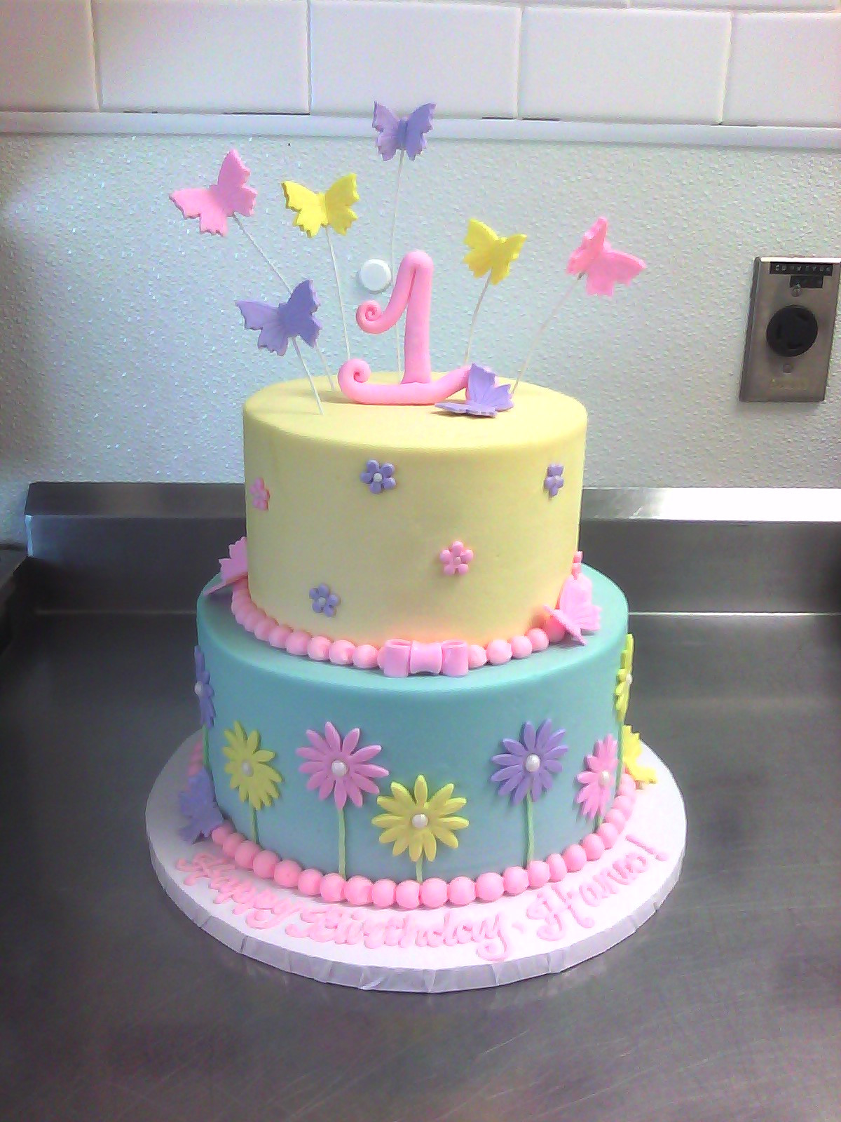 First Birthday Cakes
 1st Birthday Cake with Butterflies & Flowers