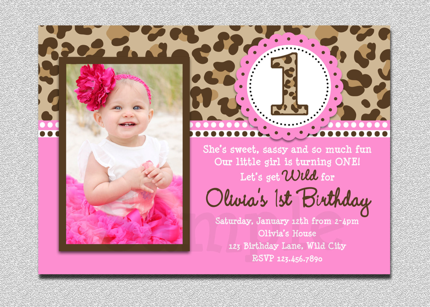First Birthday Girl Invitations
 Leopard Birthday Invitation 1st Birthday Party Invitation