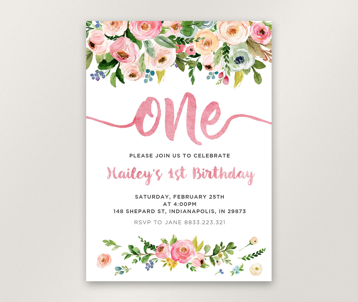 First Birthday Girl Invitations
 Floral 1st Birthday Invitation Girl First Birthday