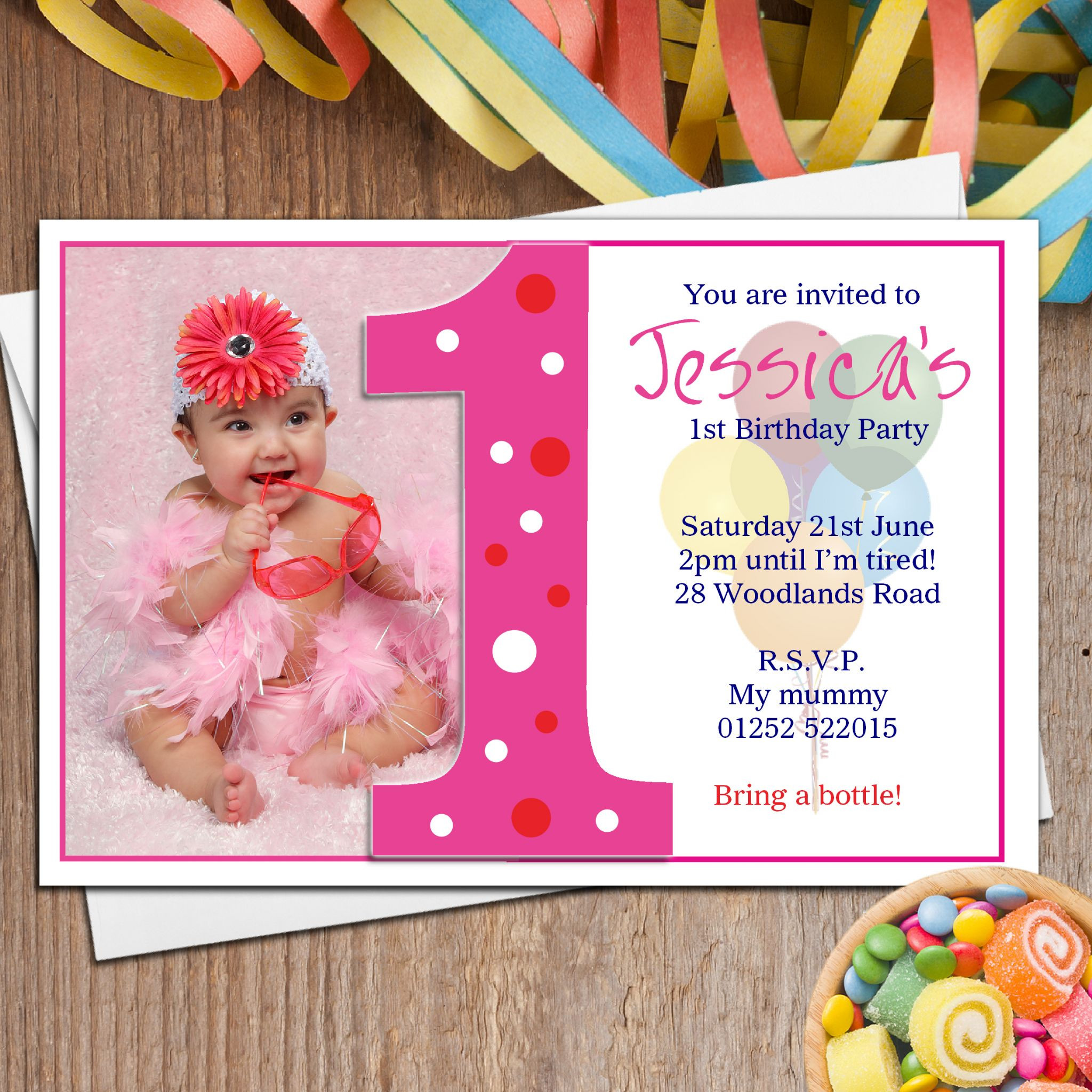 First Birthday Girl Invitations
 10 Personalised Girls First 1st Birthday Party PHOTO