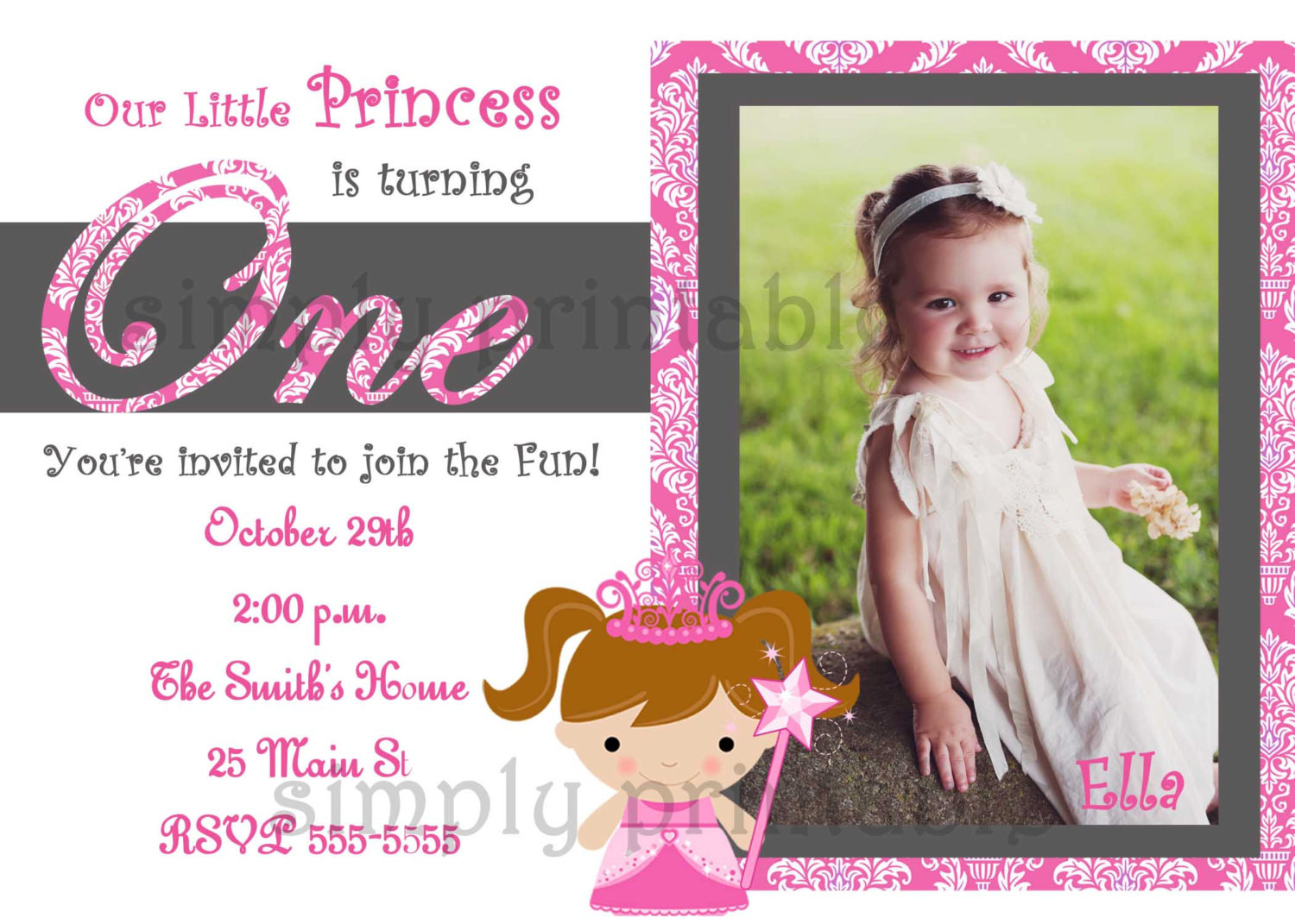 First Birthday Girl Invitations
 Girls First Birthday Invitation for Princess Party