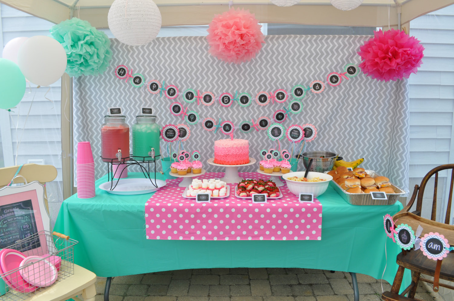 First Birthday Party Decorations
 1st Birthday Banner – Girls 1st Birthday Decorations