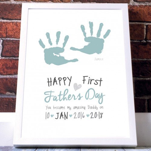 First Father'S Day Gift Ideas From Baby
 Personalised Baby Hand Print First Father s Day Poster Blue