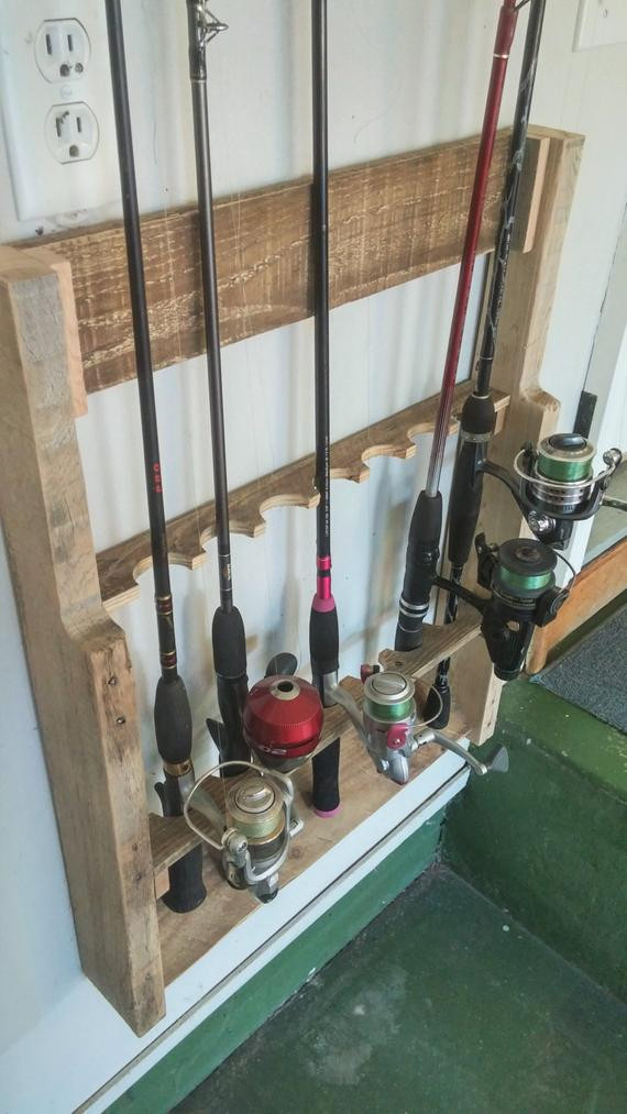 Fishing Rod Rack DIY
 Items similar to Wall Mount Fishing Rod Holder Rod Rack