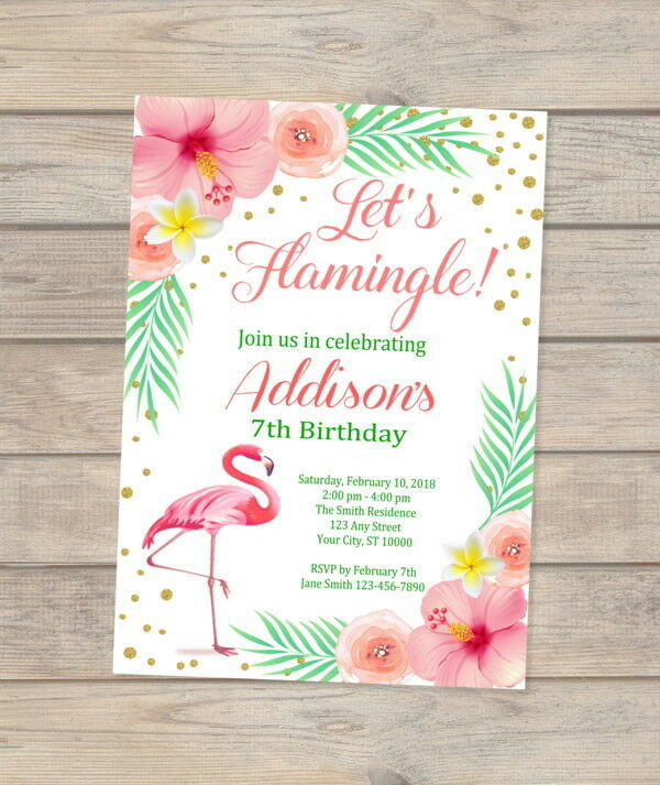 Flamingo Birthday Invitations
 Flamingo Birthday Invitation Tropical Birthday Party