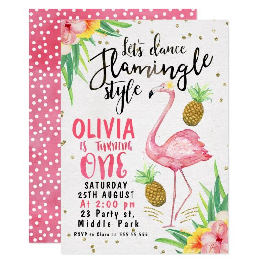 Flamingo Birthday Invitations
 Watercolor Flamingo 1st Birthday Party Invitation