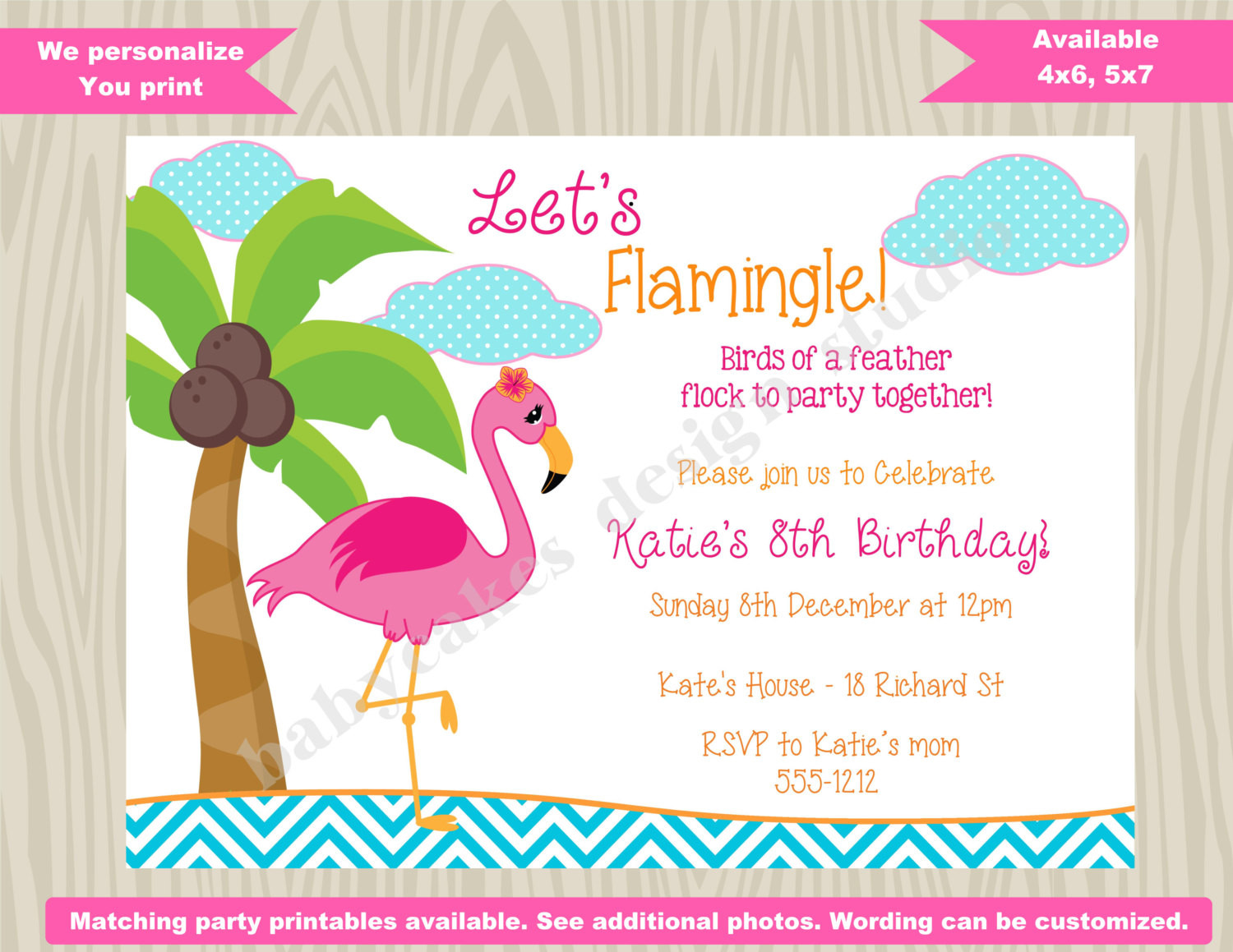 Flamingo Birthday Invitations
 Flamingo Birthday Invitation Invite Flamingo Pool Party