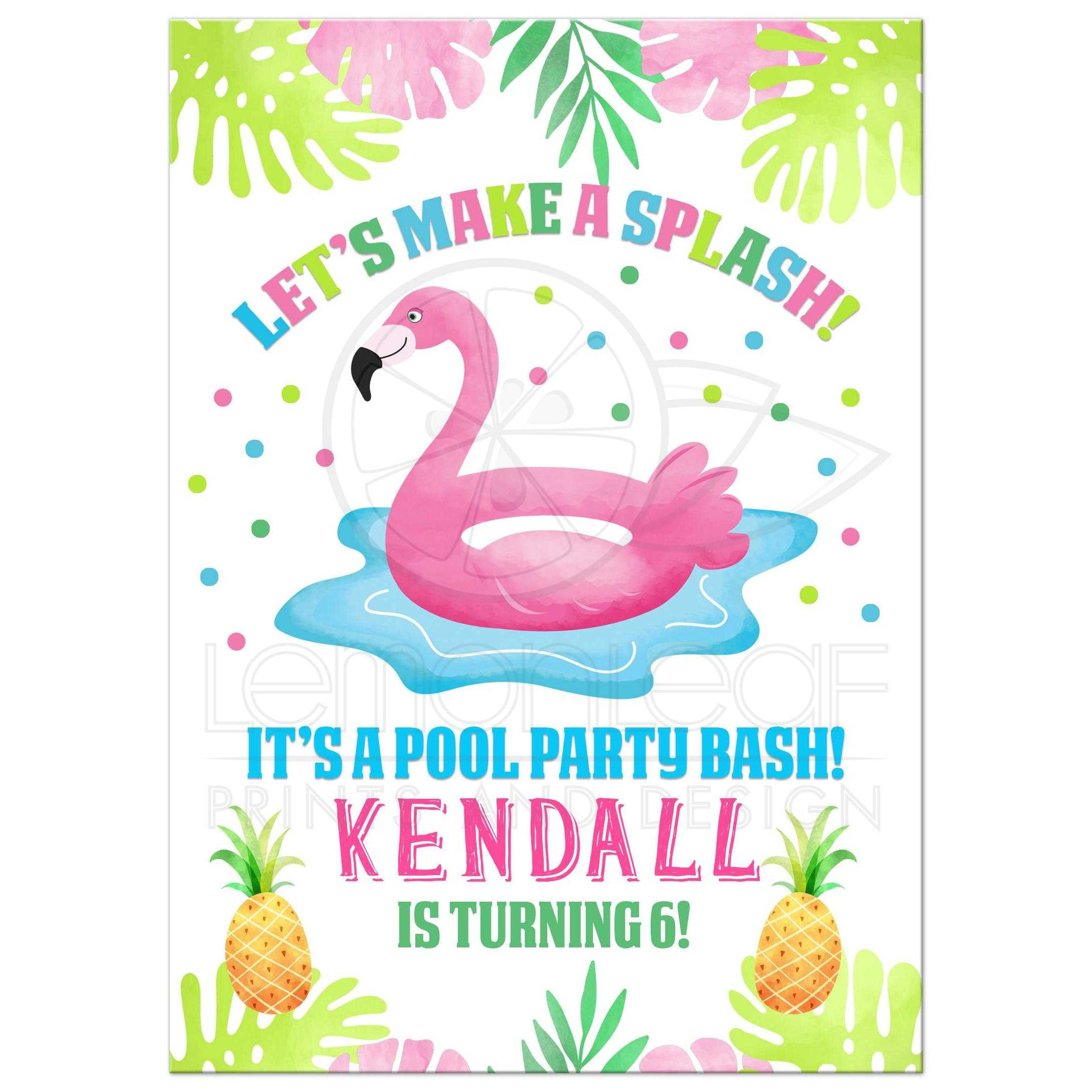 Flamingo Birthday Invitations
 Flamingo Pool Party Tropical Birthday Invitation