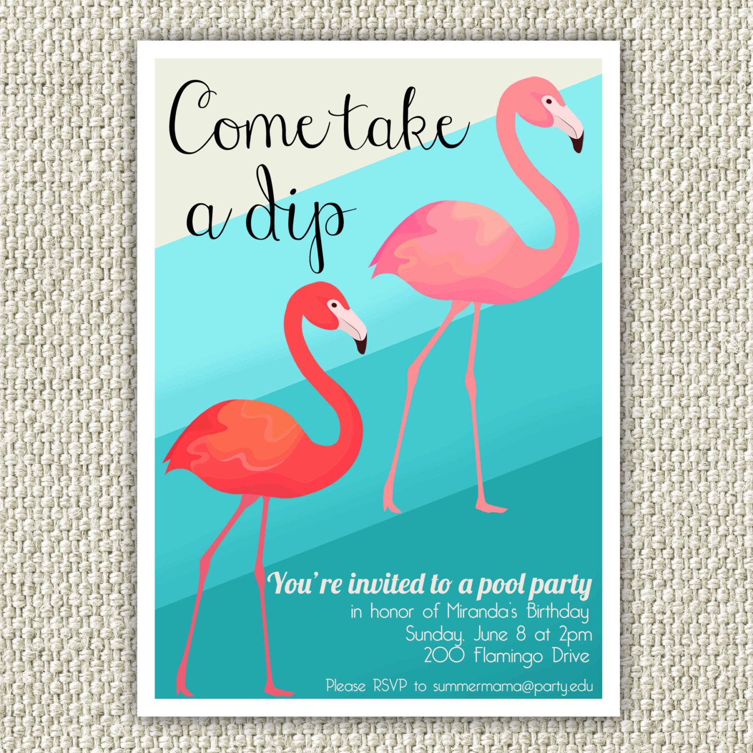 Flamingo Birthday Invitations
 Flamingo Birthday Party Invitation Retro Pool Party