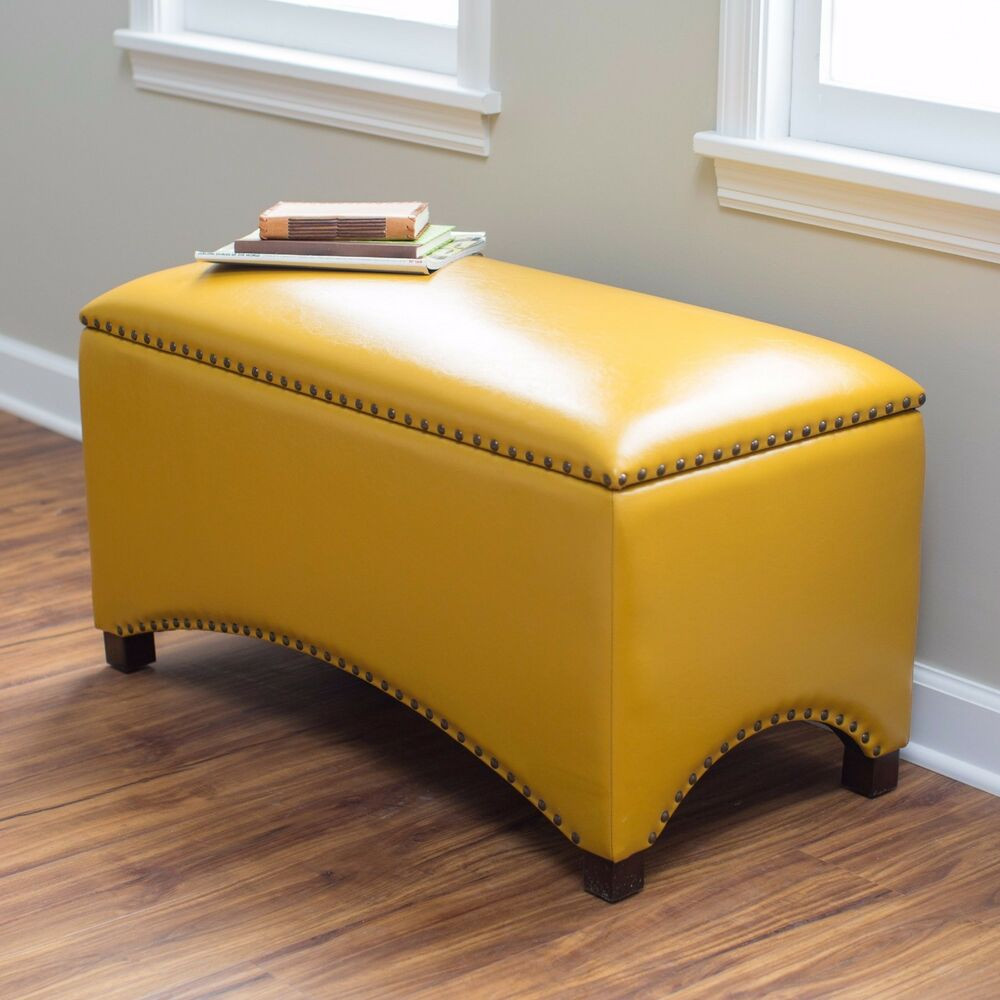 Flip Top Storage Bench
 Storage Bench Seat Indoor Mustard Yellow Ottoman Flip Top