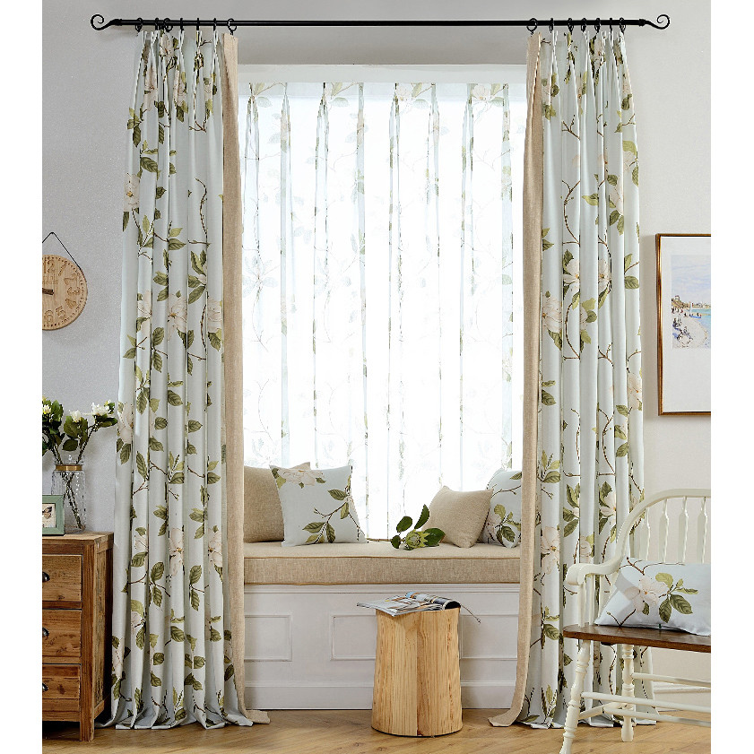 Floral Curtains For Living Room
 Cream Floral Print Linen Cotton Blend Country Living Room
