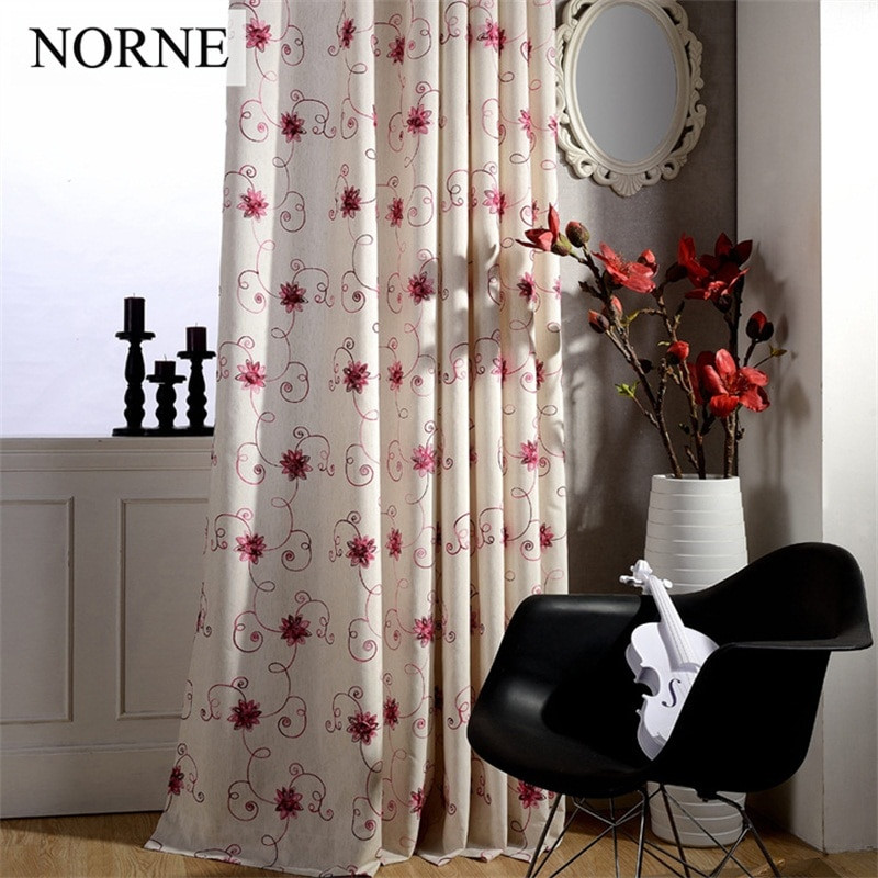 Floral Curtains For Living Room
 NORNE Luxury Embroidered Flowers Thermal Insulated