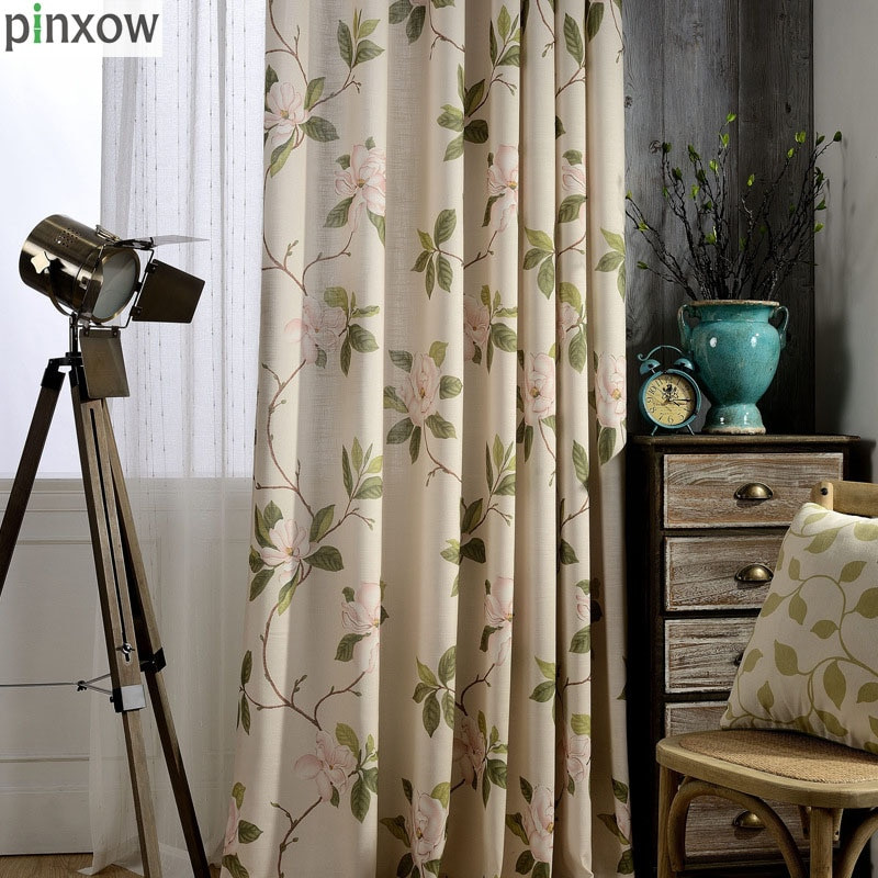 Floral Curtains For Living Room
 Beige Floral Rural Curtains For Living Room Modern Home