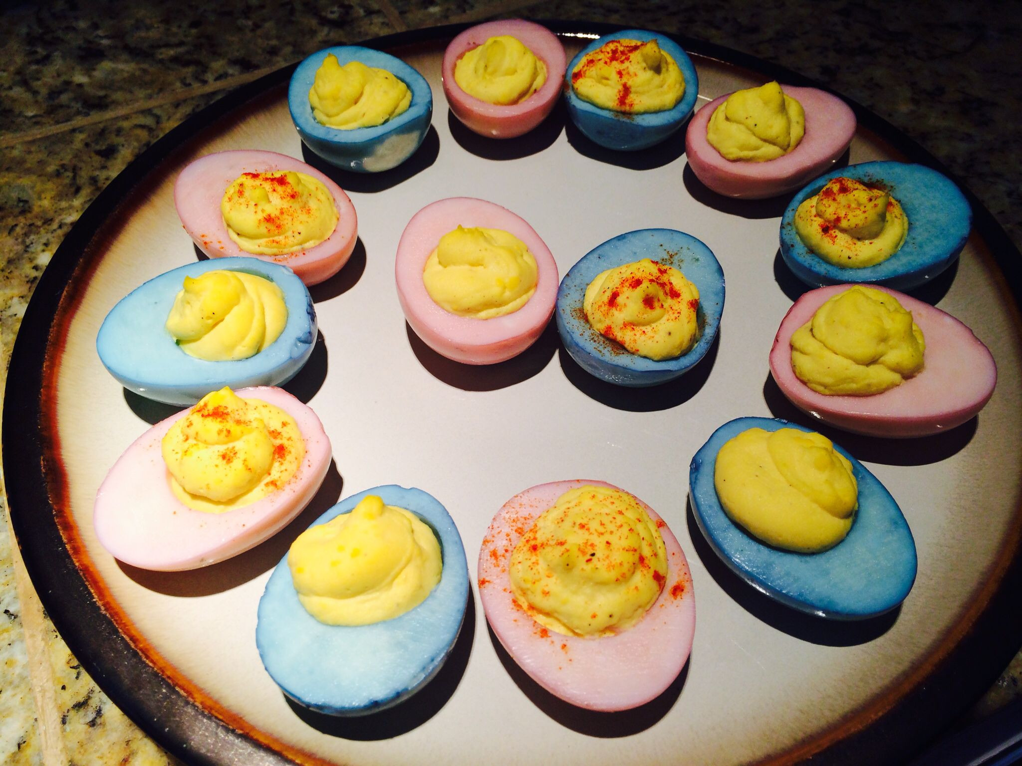 Food Ideas For Baby Gender Reveal Party
 Gender reveal deviled egg snacks