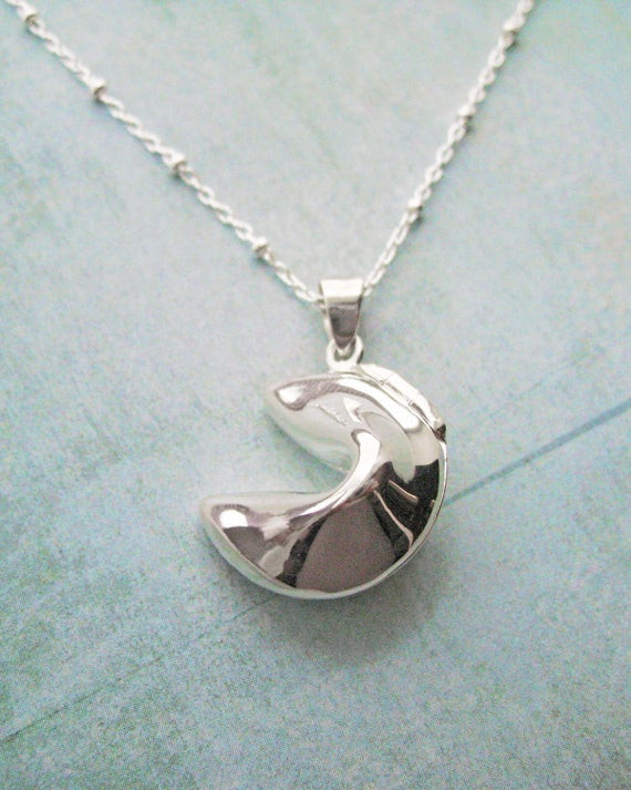 Fortune Cookie Necklace
 Sterling Silver Fortune Cookie Necklace Locket Secret Message