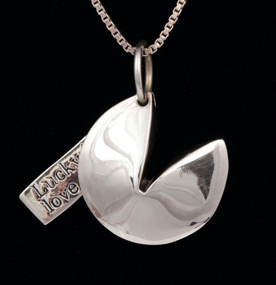 Fortune Cookie Necklace
 Sterling Silver Fortune Cookie Pendant Necklace EBTH
