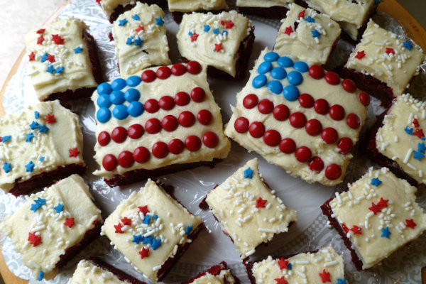 Fourth Of July Brownies
 Fourth of July recipe Red velvet flag brownies