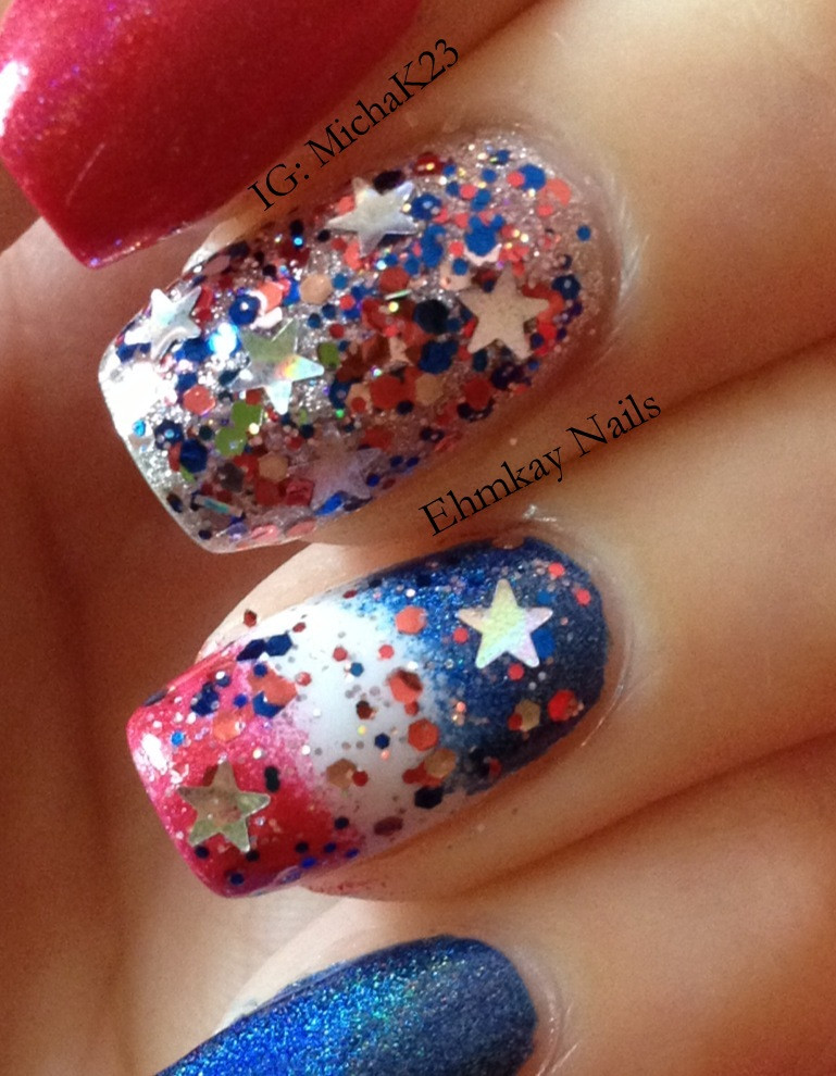 Fourth Of July Nail Art
 ehmkay nails Happy Fourth of July Quick Patriotic Nail Art