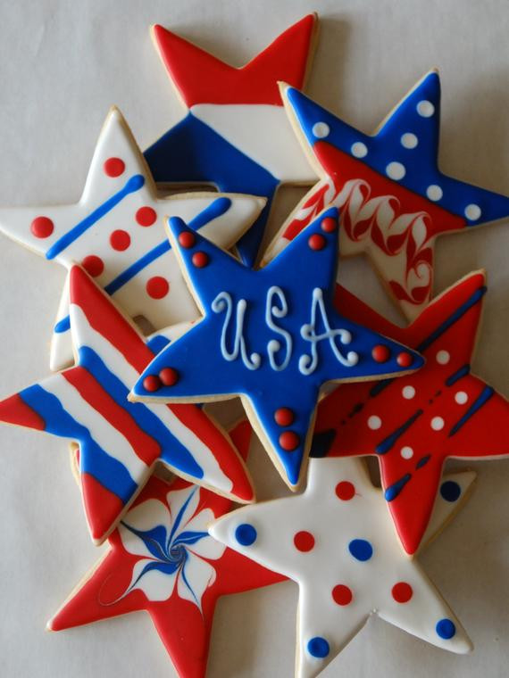 Fourth Of July Sugar Cookies
 12 Fourth of July 4th Sugar Cookies with White Ribbon and