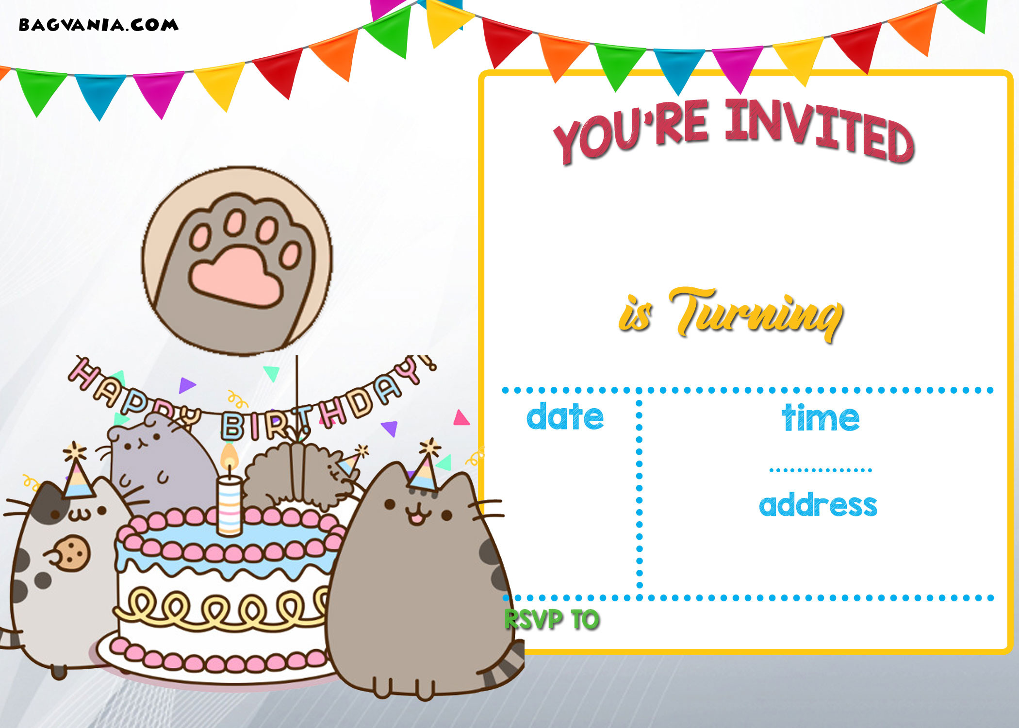 Free Birthday Party Invitations Templates
 FREE Printable Pusheen Birthday Invitation Template
