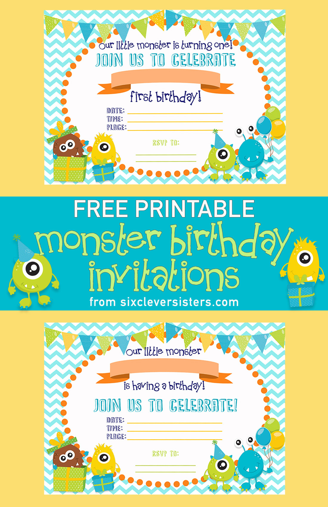 Free Printable Birthday Invitation
 FREE PRINTABLE Monster Birthday Invitations Six Clever