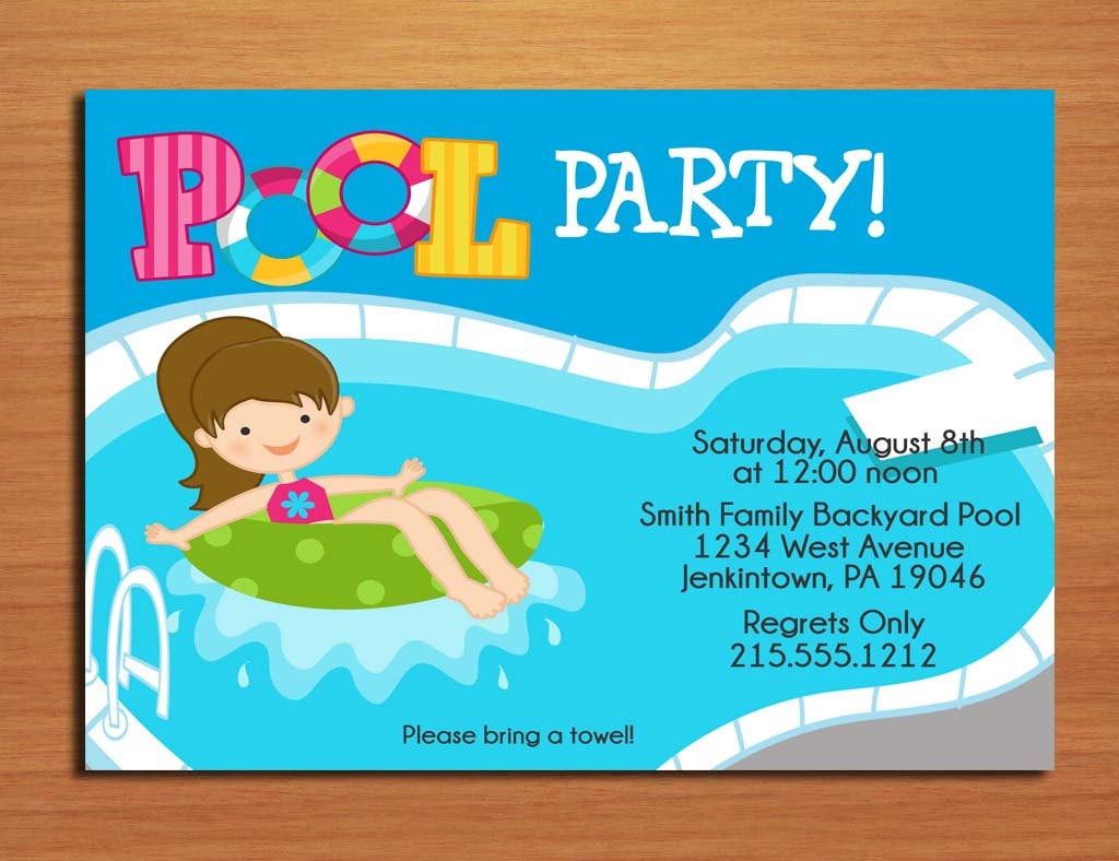 Free Printable Pool Party Birthday Invitations
 Girl Pool Party Invitation Cards PRINTABLE DIY