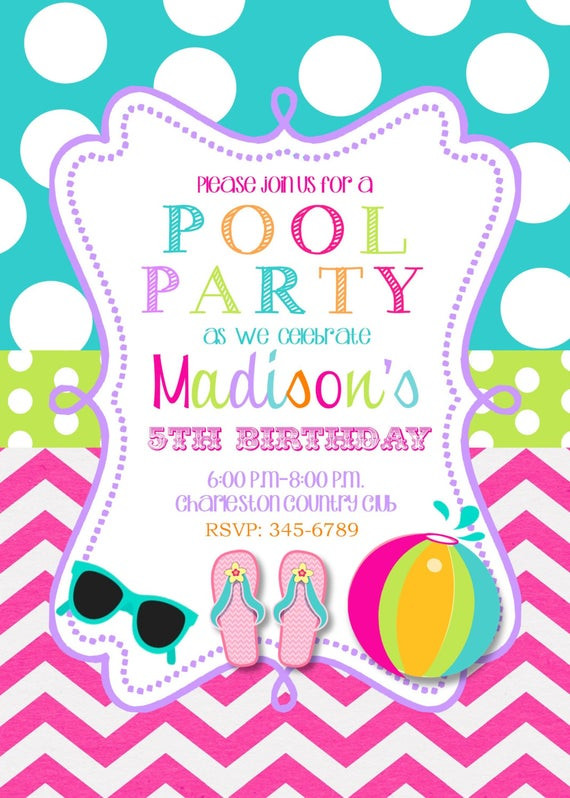 Free Printable Pool Party Birthday Invitations
 Pool Party Birthday Party invitations printable or by