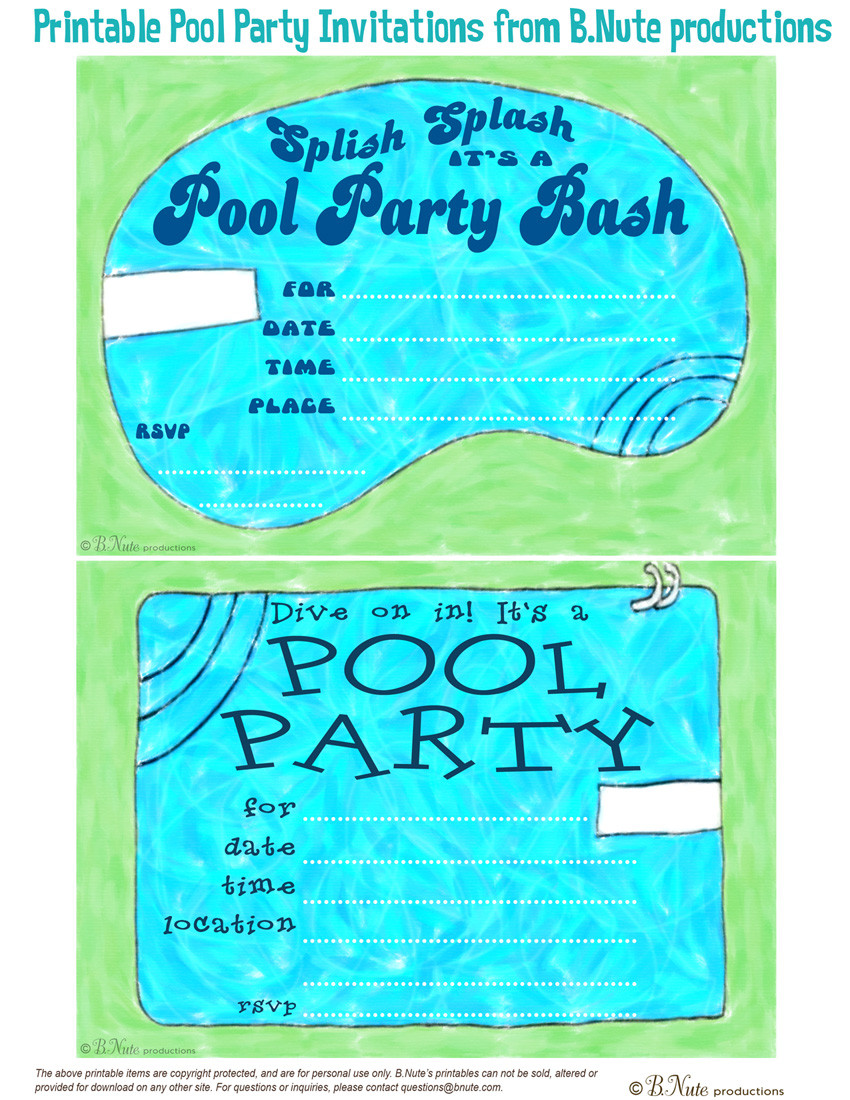 Free Printable Pool Party Birthday Invitations
 bnute productions Free Printable Pool Party Invitations