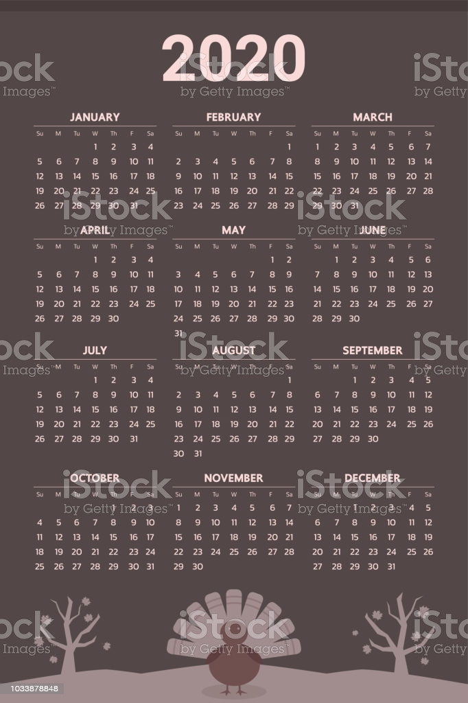 Free Turkey For Thanksgiving 2020
 2020 Calendar With Thanksgiving Theme Vector Stock Vector