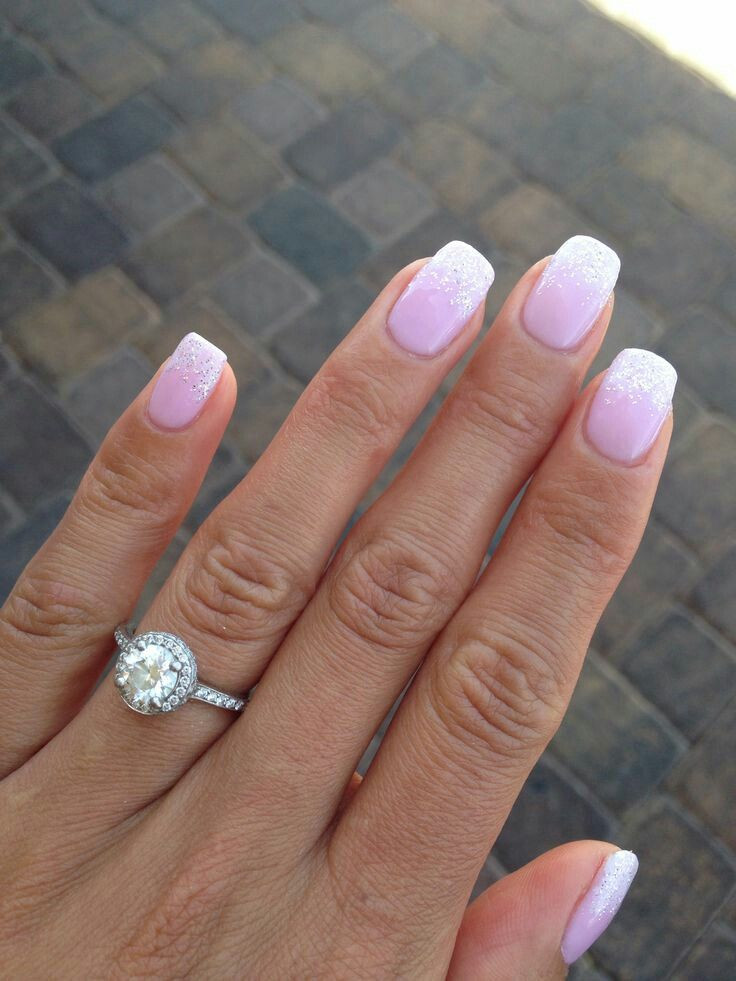 French Ombre Nails With Glitter
 Pink and white glitter ombre nails in 2019