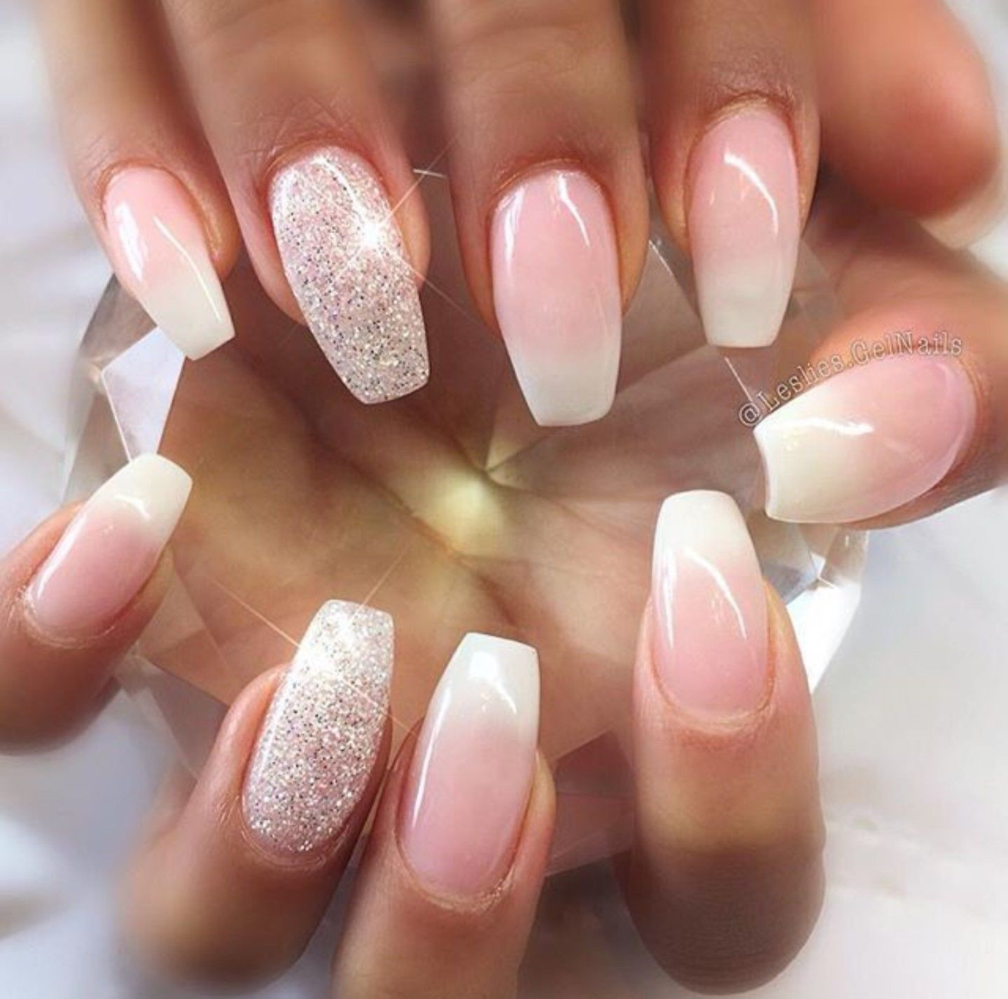 French Ombre Nails With Glitter
 French ombre with glitter accent nail