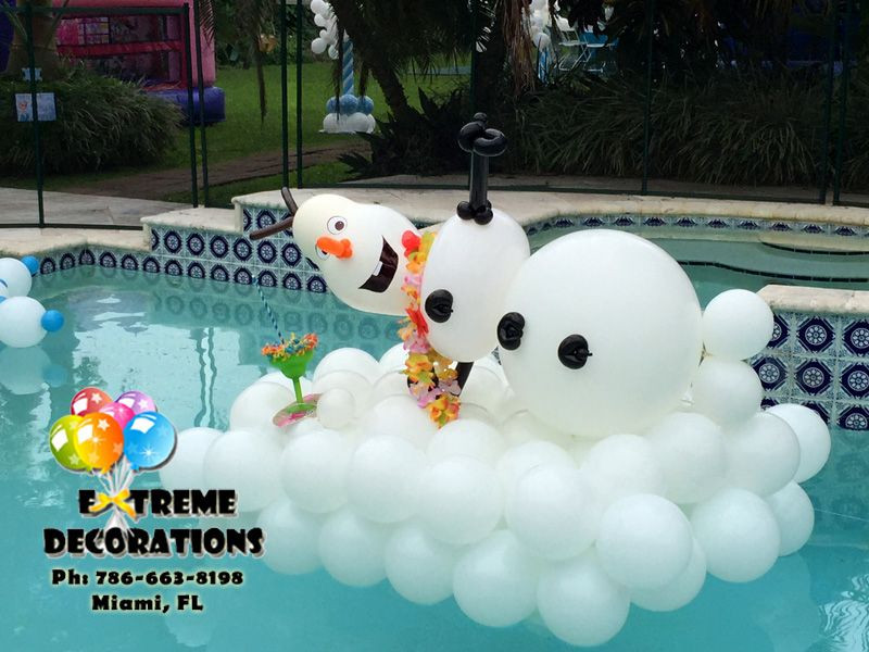 Frozen Pool Party Ideas
 Olaf balloon sculpture Pool decoration Miami