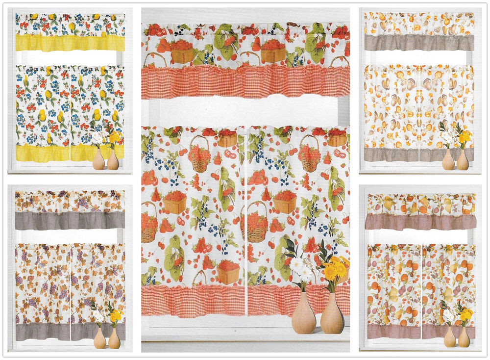 Fruit Kitchen Curtain
 3pc Printed Fruit Kitchen cafe Curtain Tier and Swag Set