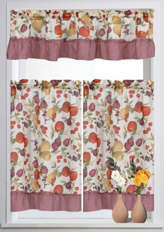 Fruit Kitchen Curtains
 3pc Apple Pear Cherry Fruit Design Kitchen cafe Curtain