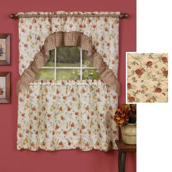 Fruit Kitchen Curtains
 3 PC Classic Country Fruit Kitchen Curtains Tier & Swag
