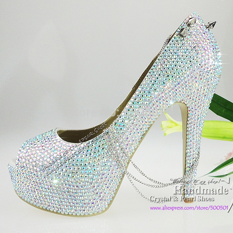 Fun Wedding Shoes
 Unique Wedding Shoes Rainbow Crystal silver stilettos