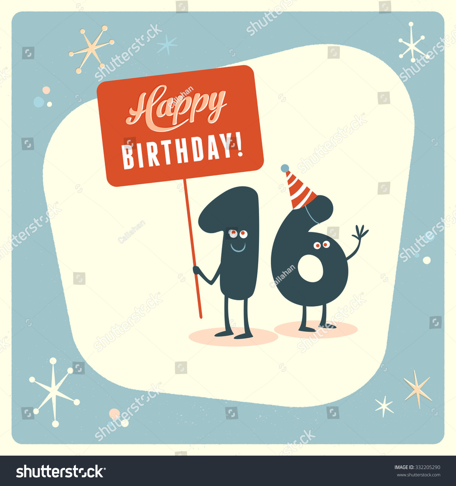 Funny 16th Birthday Cards
 Vintage Style Funny 16th Birthday Card Stock Vector