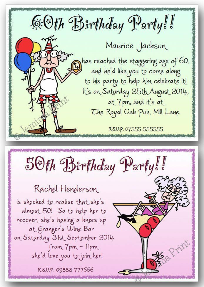 Funny 40th Birthday Invitations
 40th 50th 60th 70th 80th 90th personalised funny Birthday