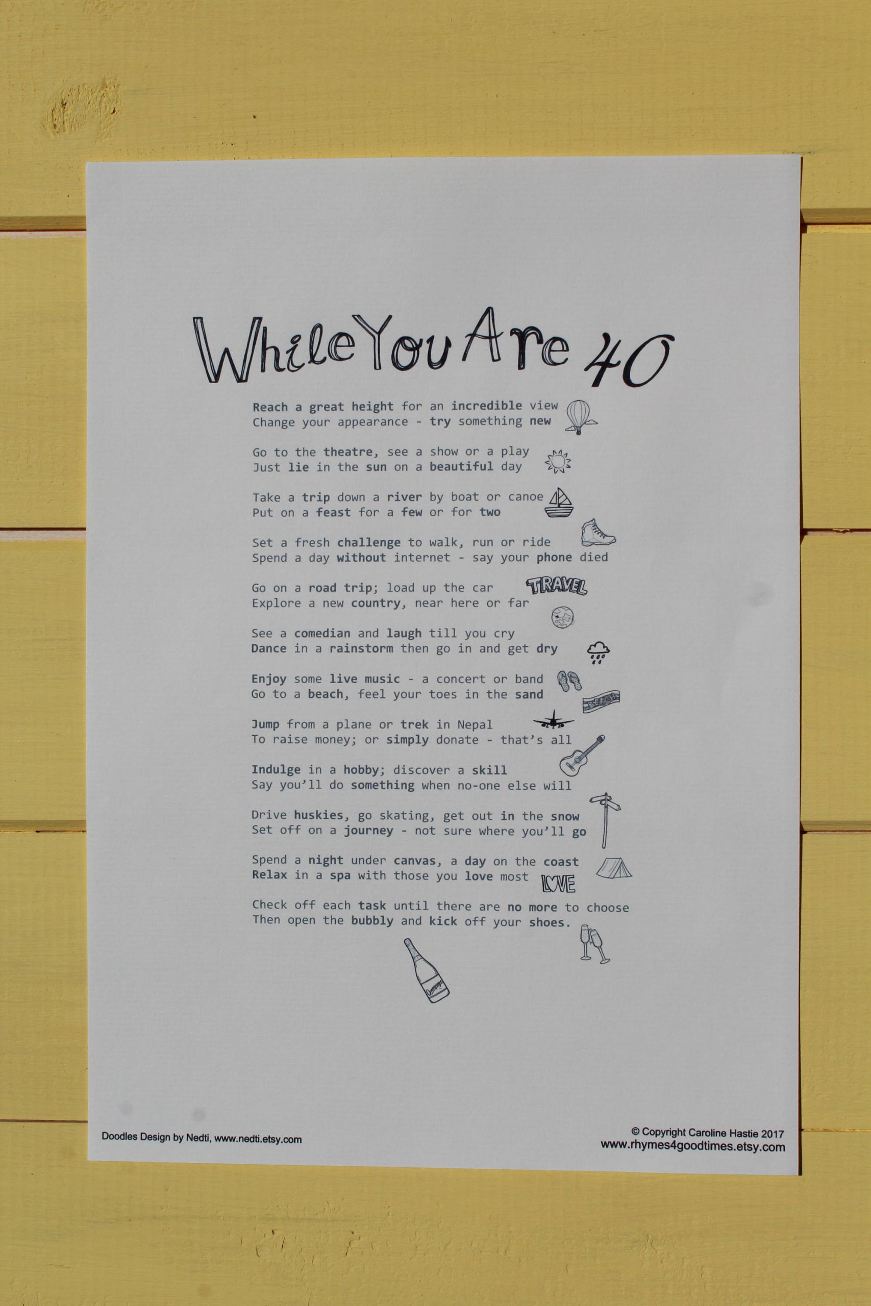 Funny 40th Birthday Poems
 40th BIRTHDAY Female Instant Download Poem Print A fun