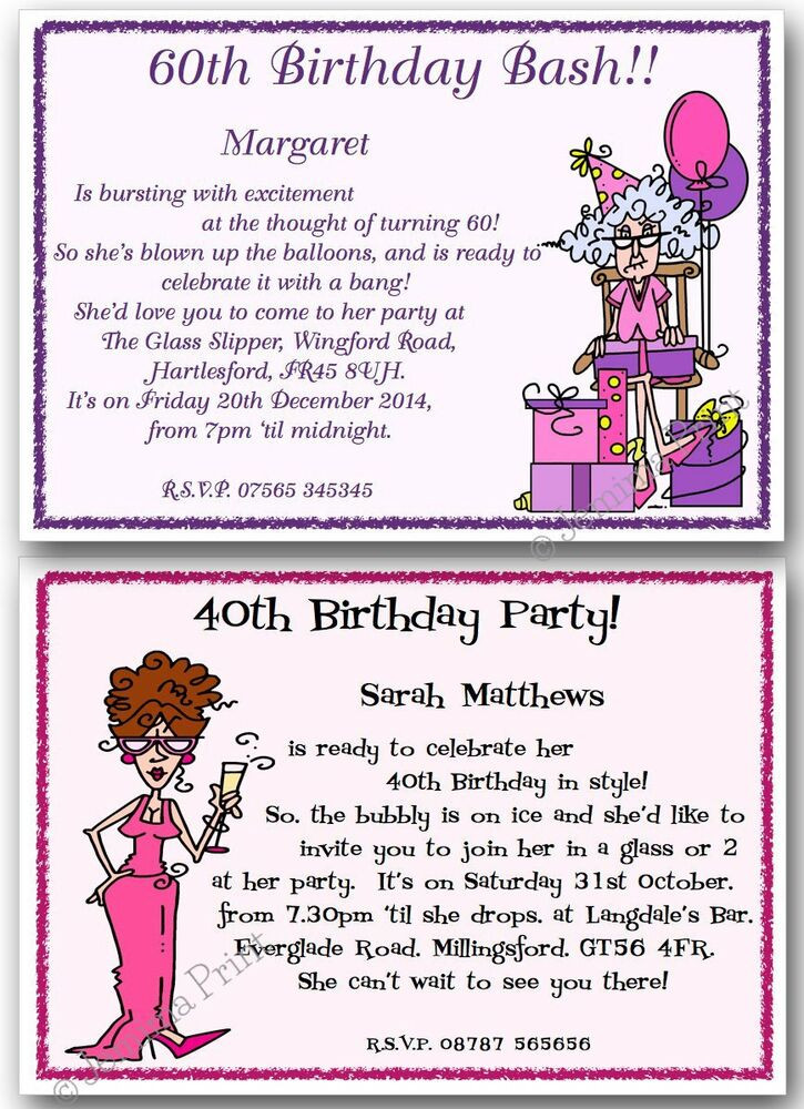 Funny Birthday Party Invitation Wording
 Personalised funny Birthday Party Invites 30th 40th 50th